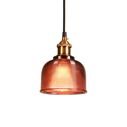 Pendant Light Colored Glass Shade & Iron Frame Adjustable Height