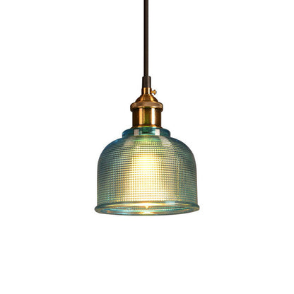 Pendant Light Colored Glass Shade & Iron Frame Adjustable Height
