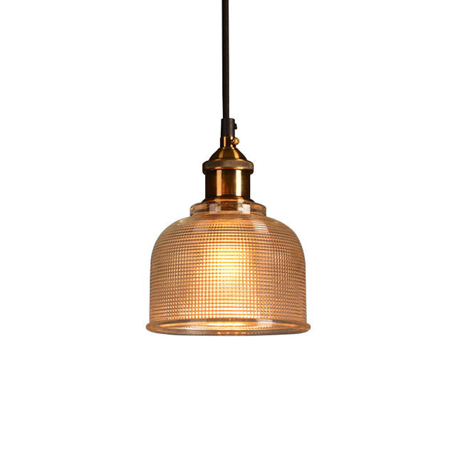 Pendant Light Colored Glass Shade & Iron Frame Adjustable Height