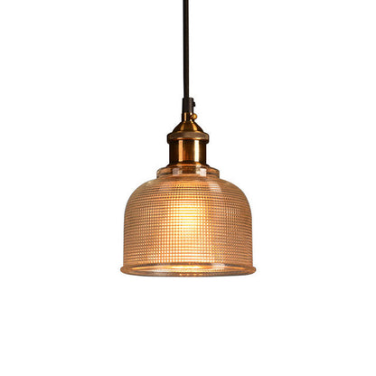 Pendant Light Colored Glass Shade & Iron Frame Adjustable Height