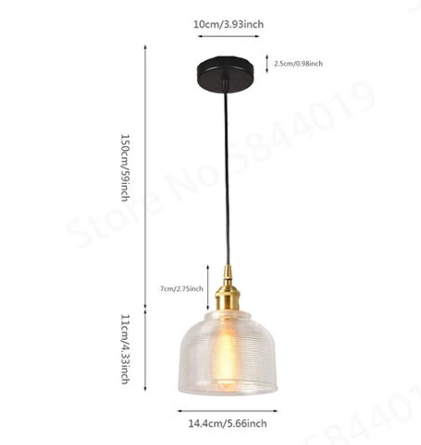 Pendant Light Colored Glass Shade & Iron Frame Adjustable Height