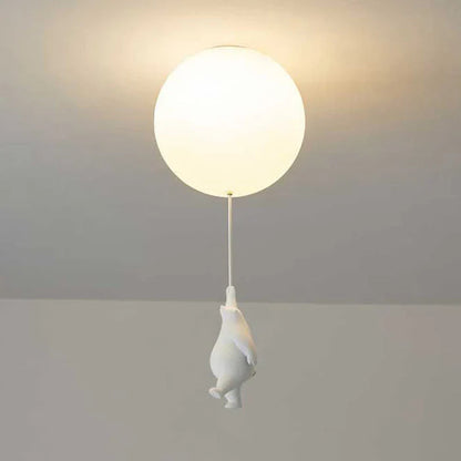Pendant Light Frosted Glass Resin Bear Integrated LED