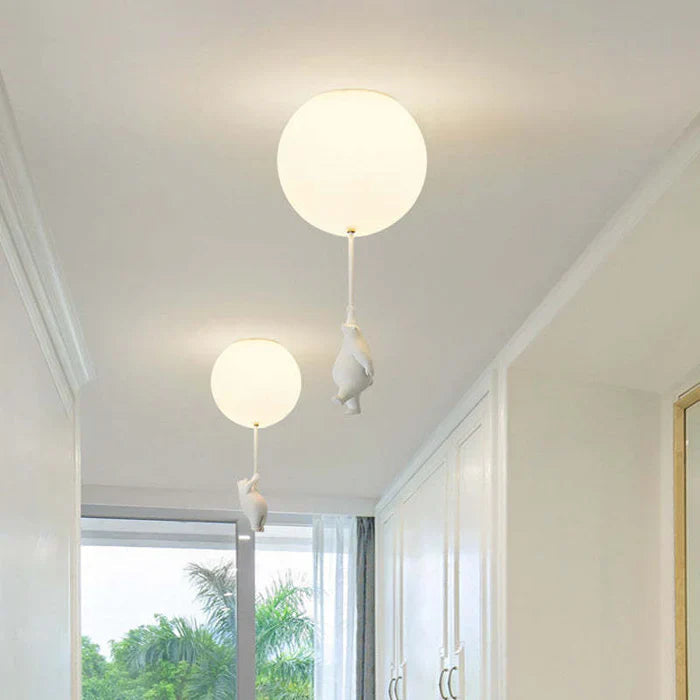 Pendant Light Frosted Glass Resin Bear Integrated LED