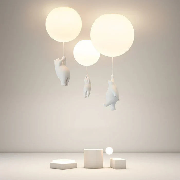 Pendant Light Frosted Glass Resin Bear Integrated LED