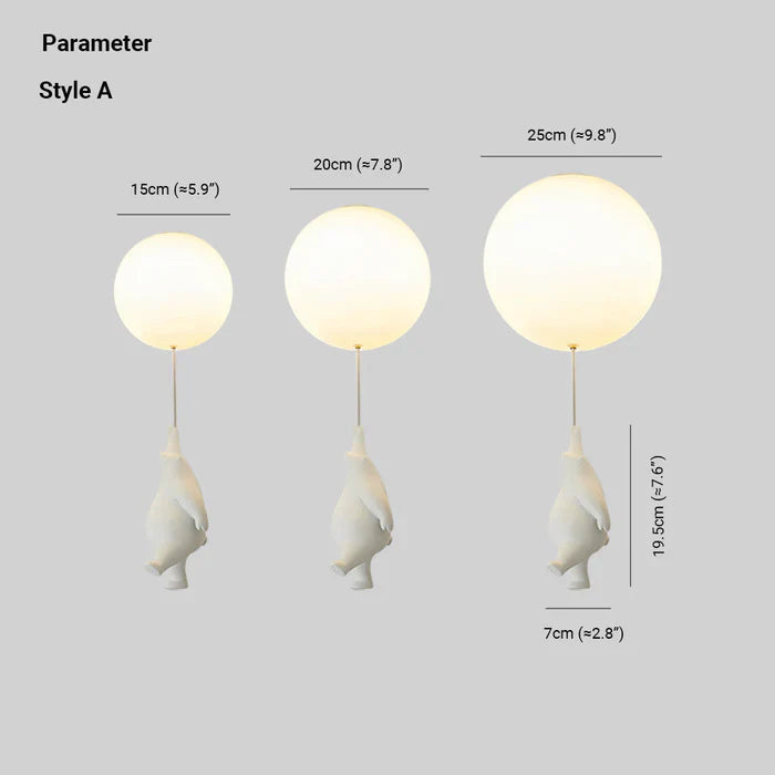 Pendant Light Frosted Glass Resin Bear Integrated LED