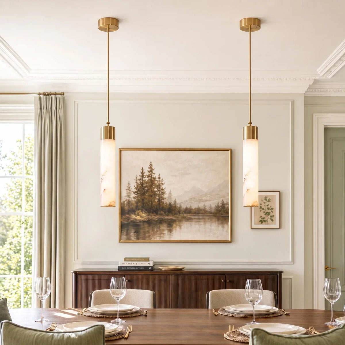 Pendant Light Natural Alabaster Dimmable LED Adjustable Height