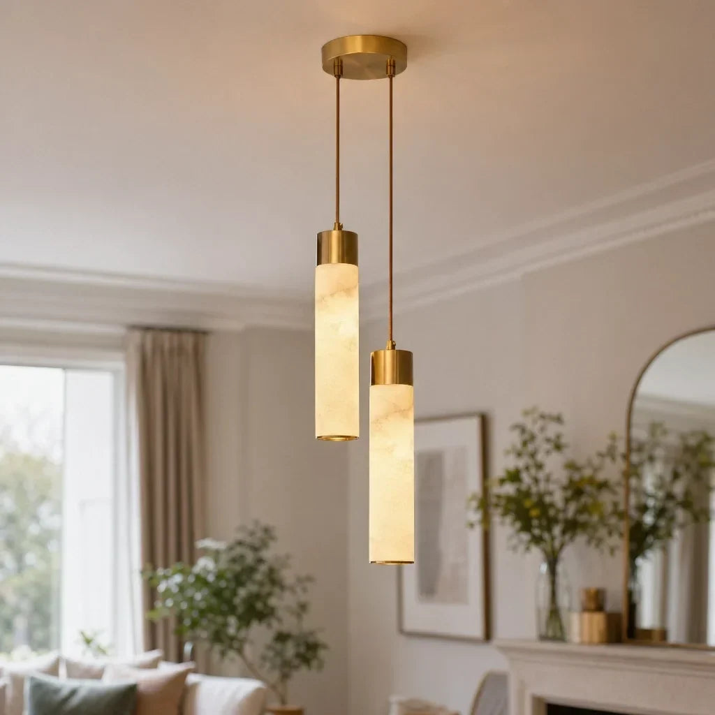 Pendant Light Natural Alabaster Dimmable LED Adjustable Height