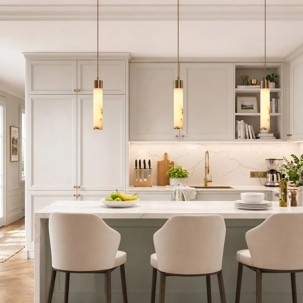 Pendant Light Natural Alabaster Dimmable LED Adjustable Height