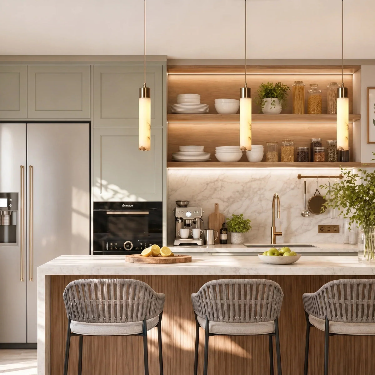 Pendant Light Natural Alabaster Dimmable LED Adjustable Height