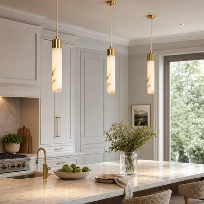 Pendant Light Natural Alabaster Dimmable LED Adjustable Height