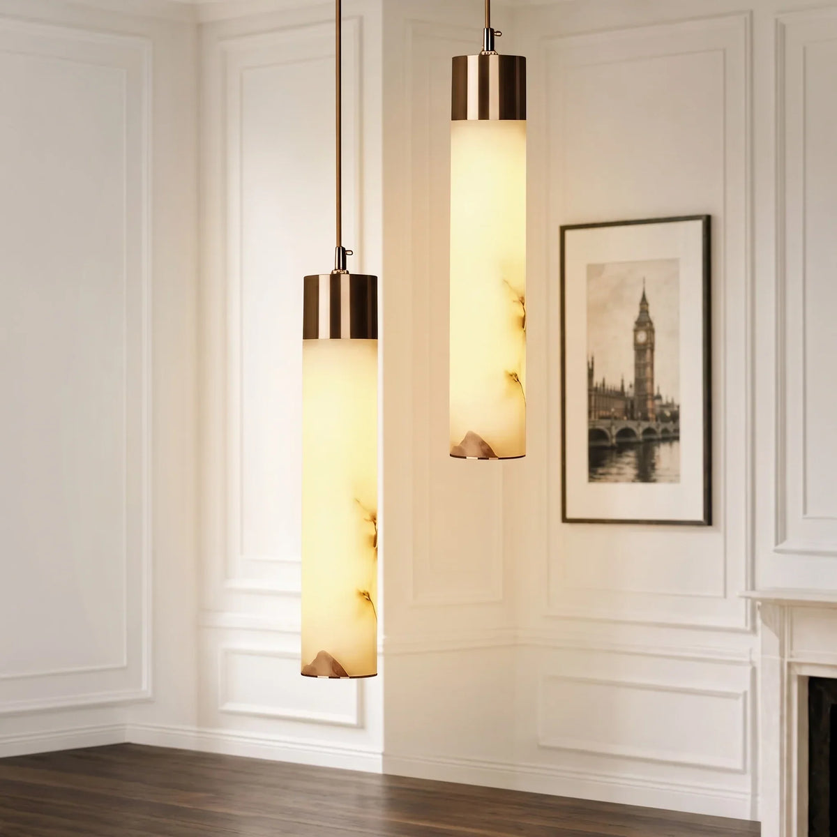 Pendant Light Natural Alabaster Dimmable LED Adjustable Height