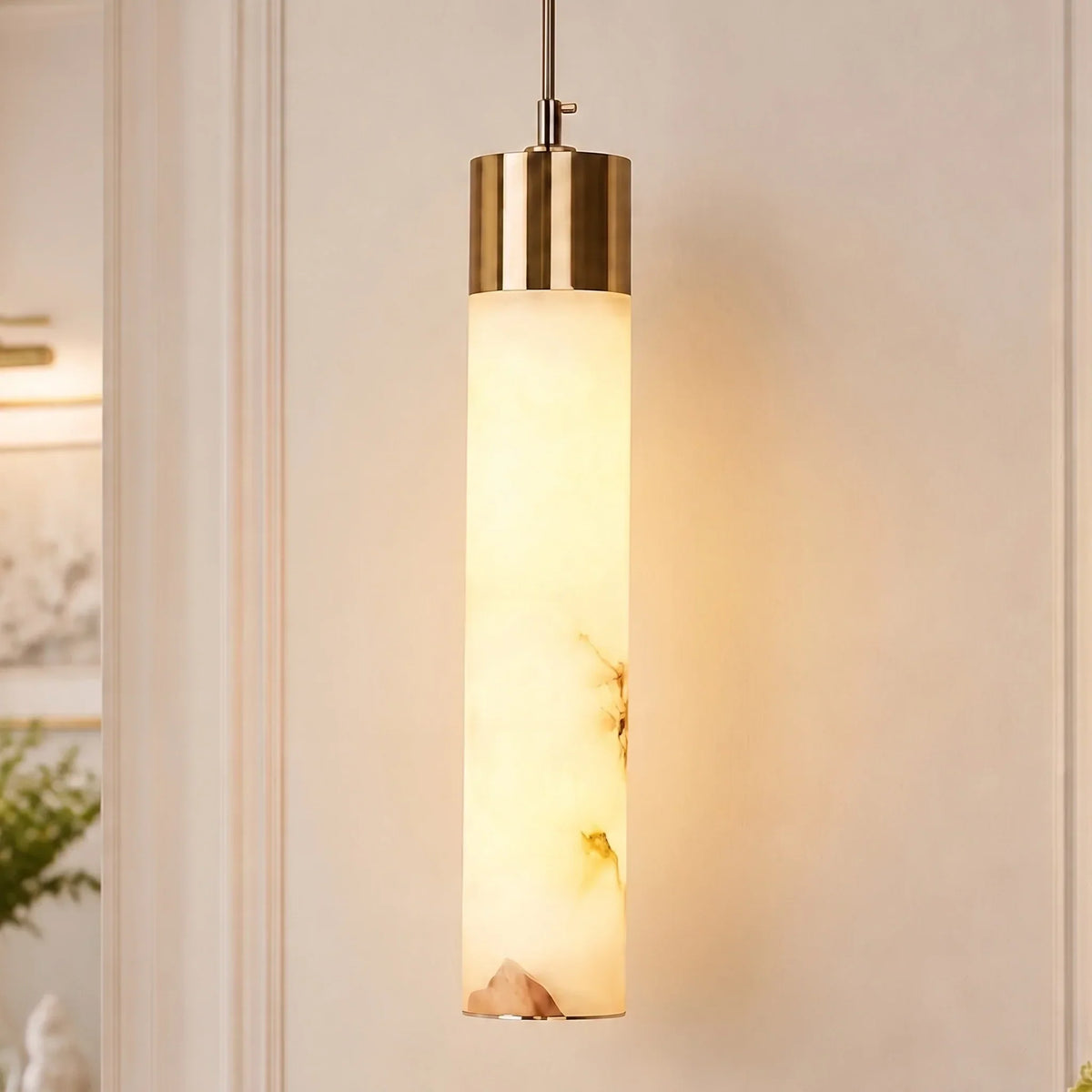 Pendant Light Natural Alabaster Dimmable LED Adjustable Height