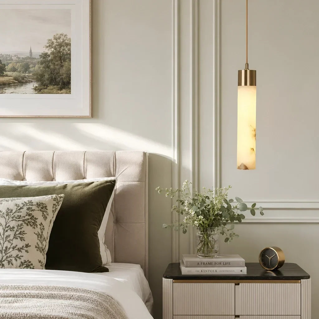 Pendant Light Natural Alabaster Dimmable LED Adjustable Height