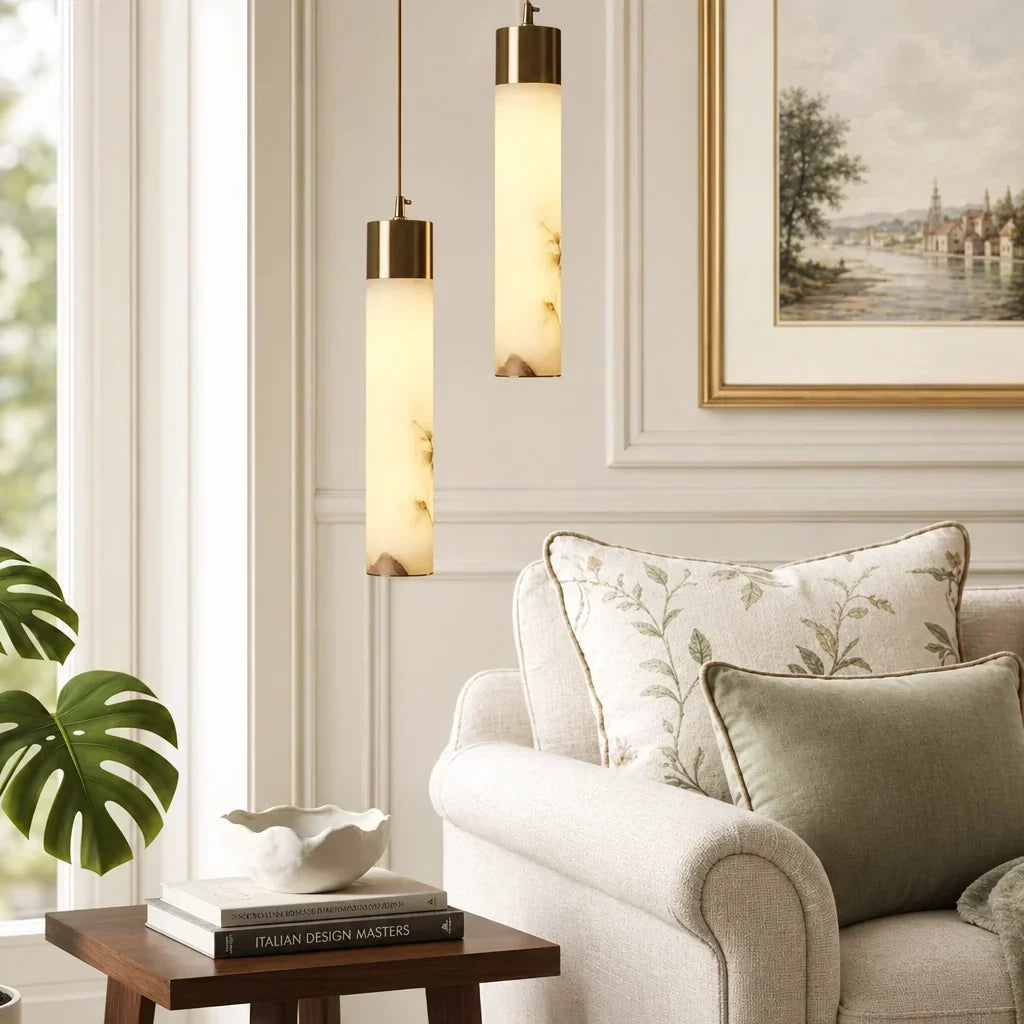 Pendant Light Natural Alabaster Dimmable LED Adjustable Height