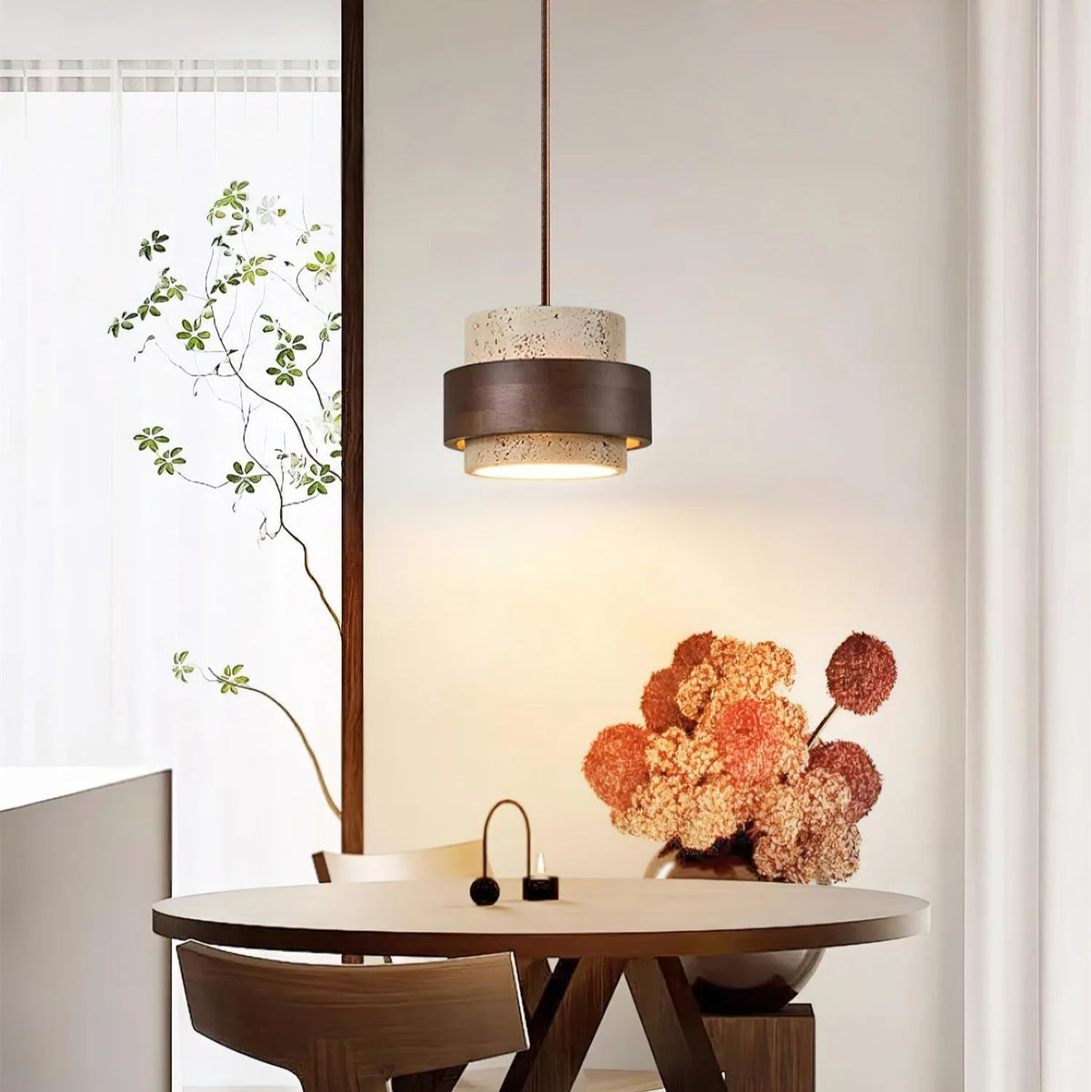 Pendant Light Natural Travertine Adjustable Height With Bulb Included
