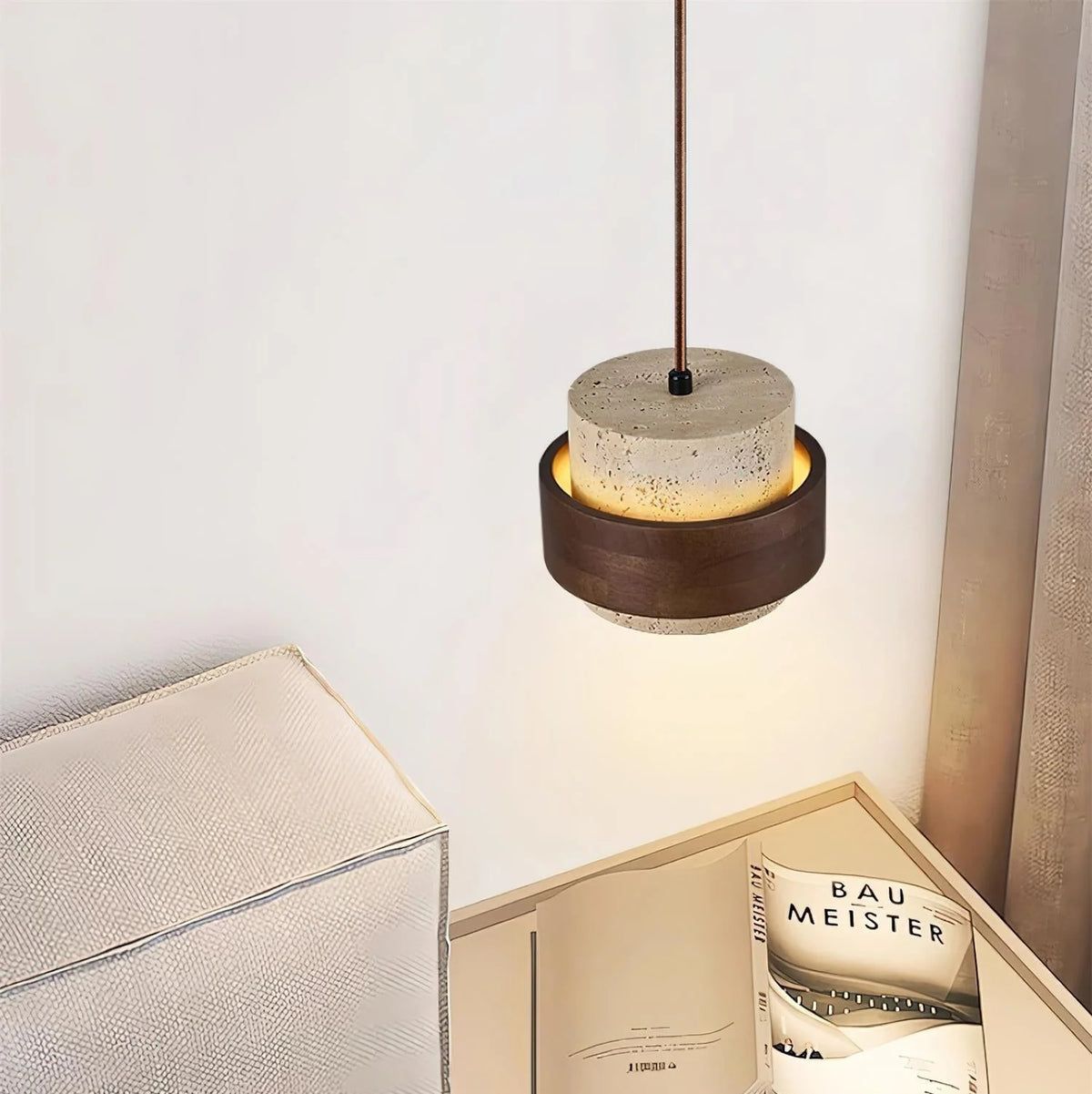 Pendant Light Natural Travertine Adjustable Height With Bulb Included