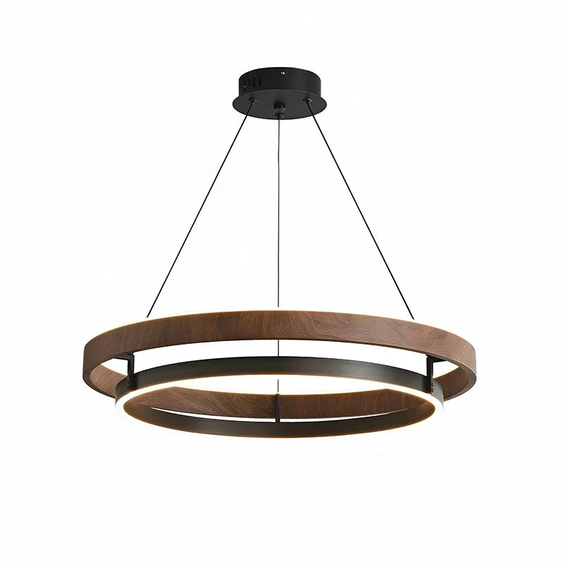 Pendant Light Round Wood-Effect Metal Dimmable