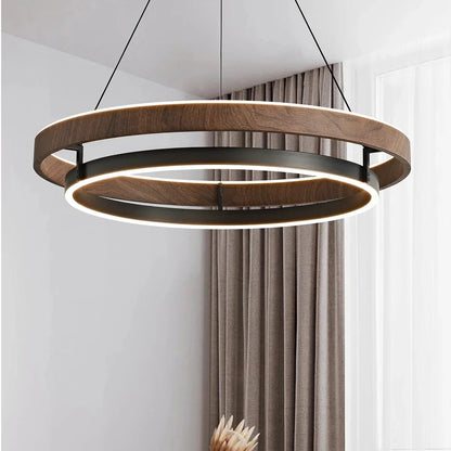 Pendant Light Round Wood-Effect Metal Dimmable