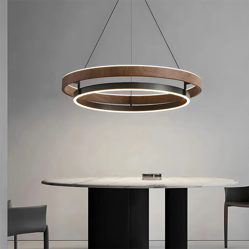 Pendant Light Round Wood-Effect Metal Dimmable