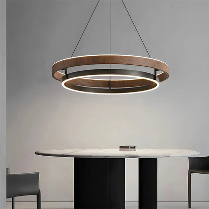 Pendant Light Round Wood-Effect Metal Dimmable