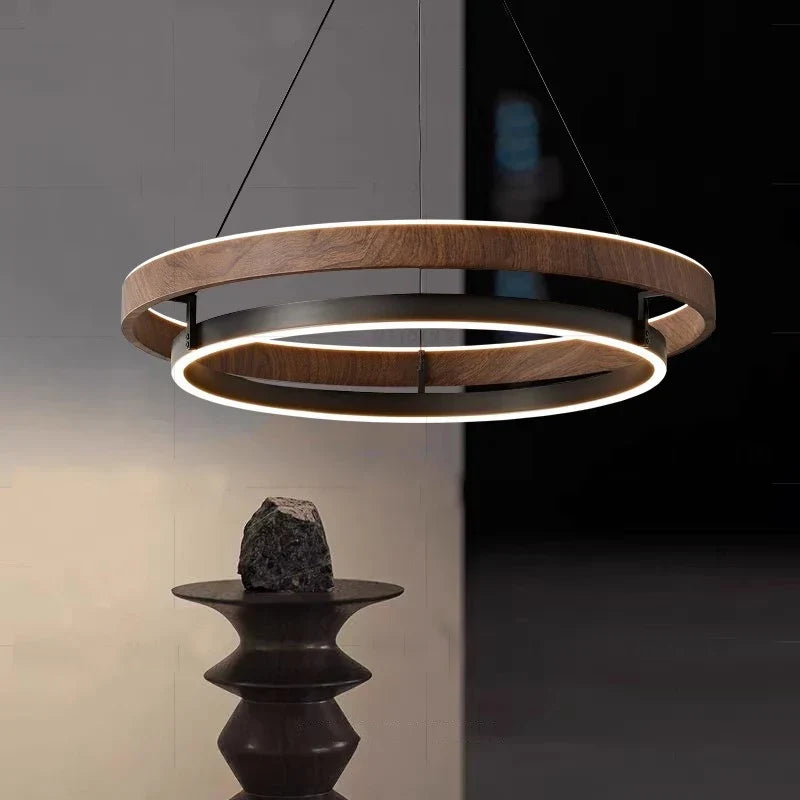 Pendant Light Round Wood-Effect Metal Dimmable