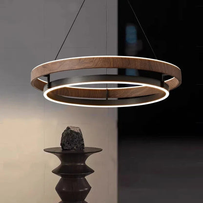 Pendant Light Round Wood-Effect Metal Dimmable