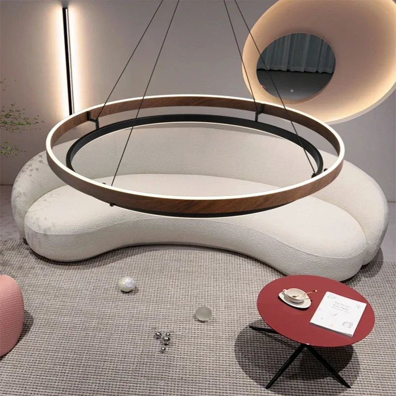 Pendant Light Round Wood-Effect Metal Dimmable