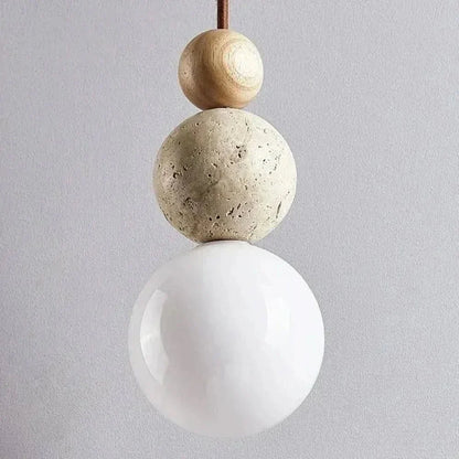 Pendant Light Yellow Travertine & Wood Adjustable Soft LED