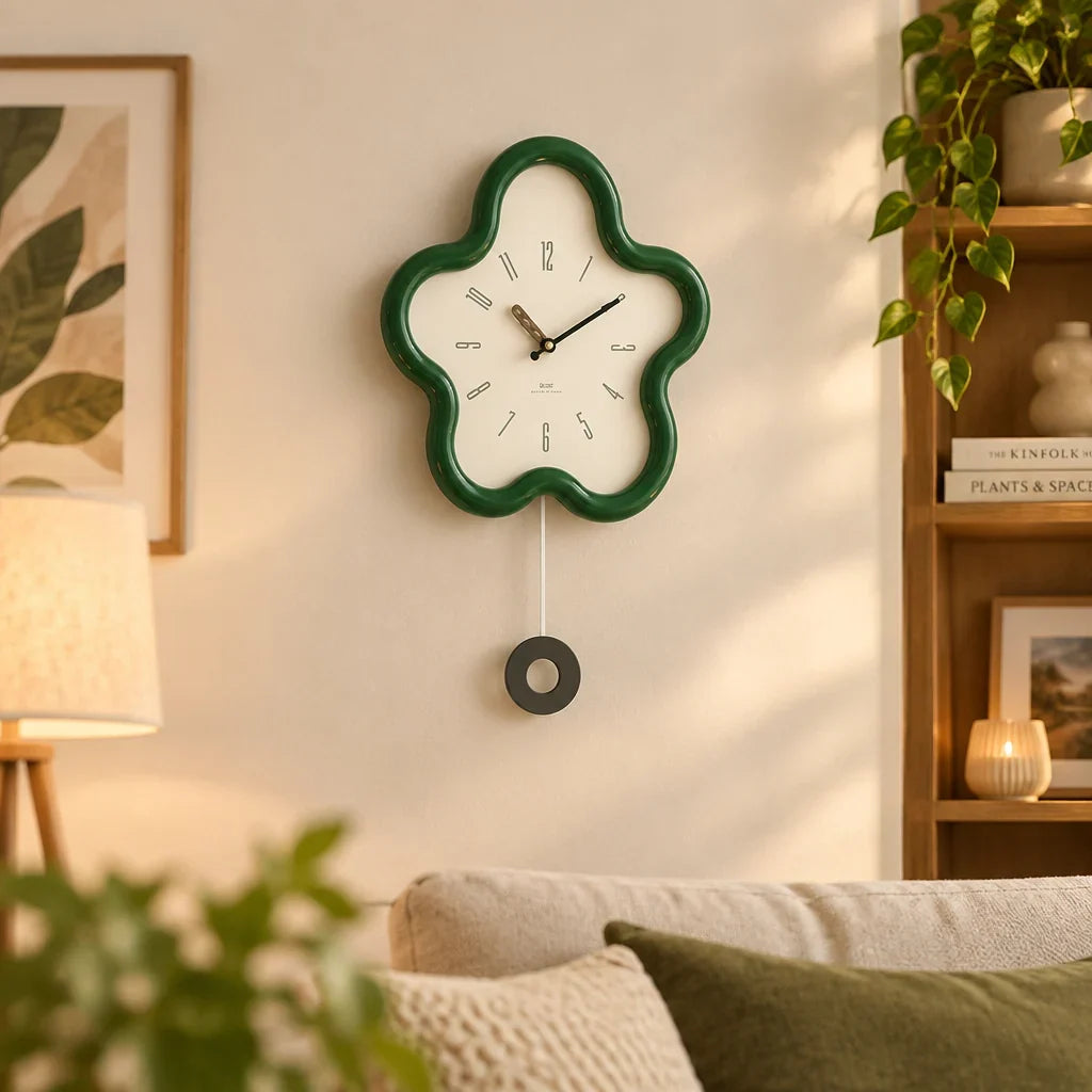 Pendulum Wall Clock 3D Flower Design Silent Movement