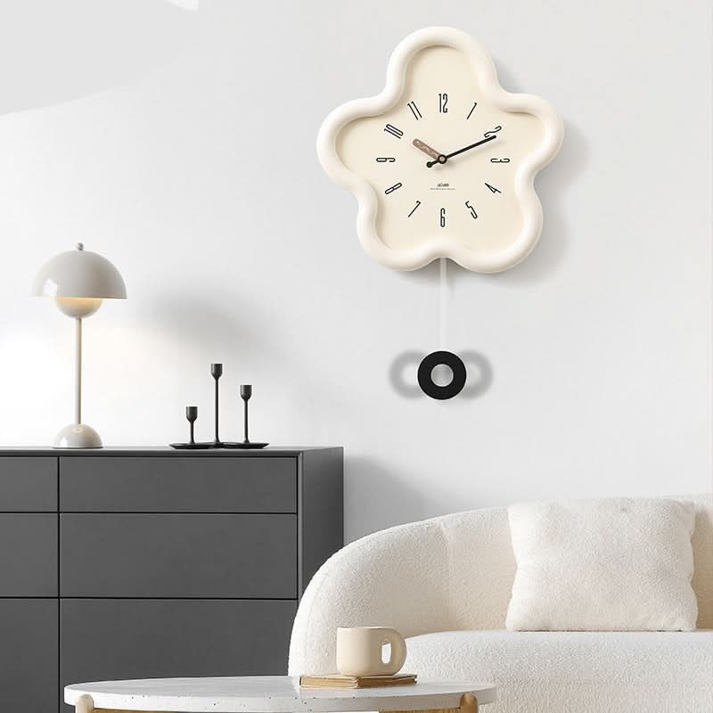 Pendulum Wall Clock 3D Flower Design Silent Movement