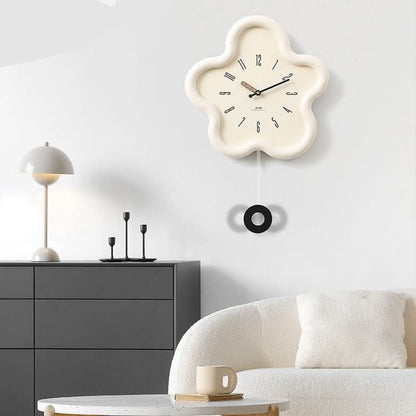 Pendulum Wall Clock 3D Flower Design Silent Movement