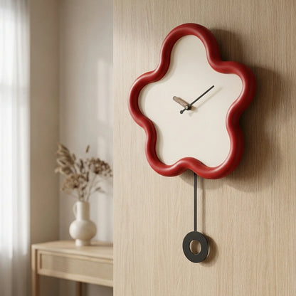 Pendulum Wall Clock 3D Flower Design Silent Movement