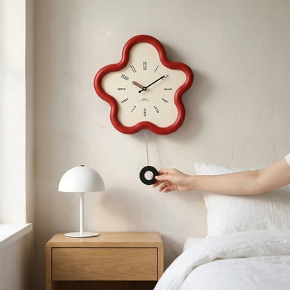 Pendulum Wall Clock 3D Flower Design Silent Movement