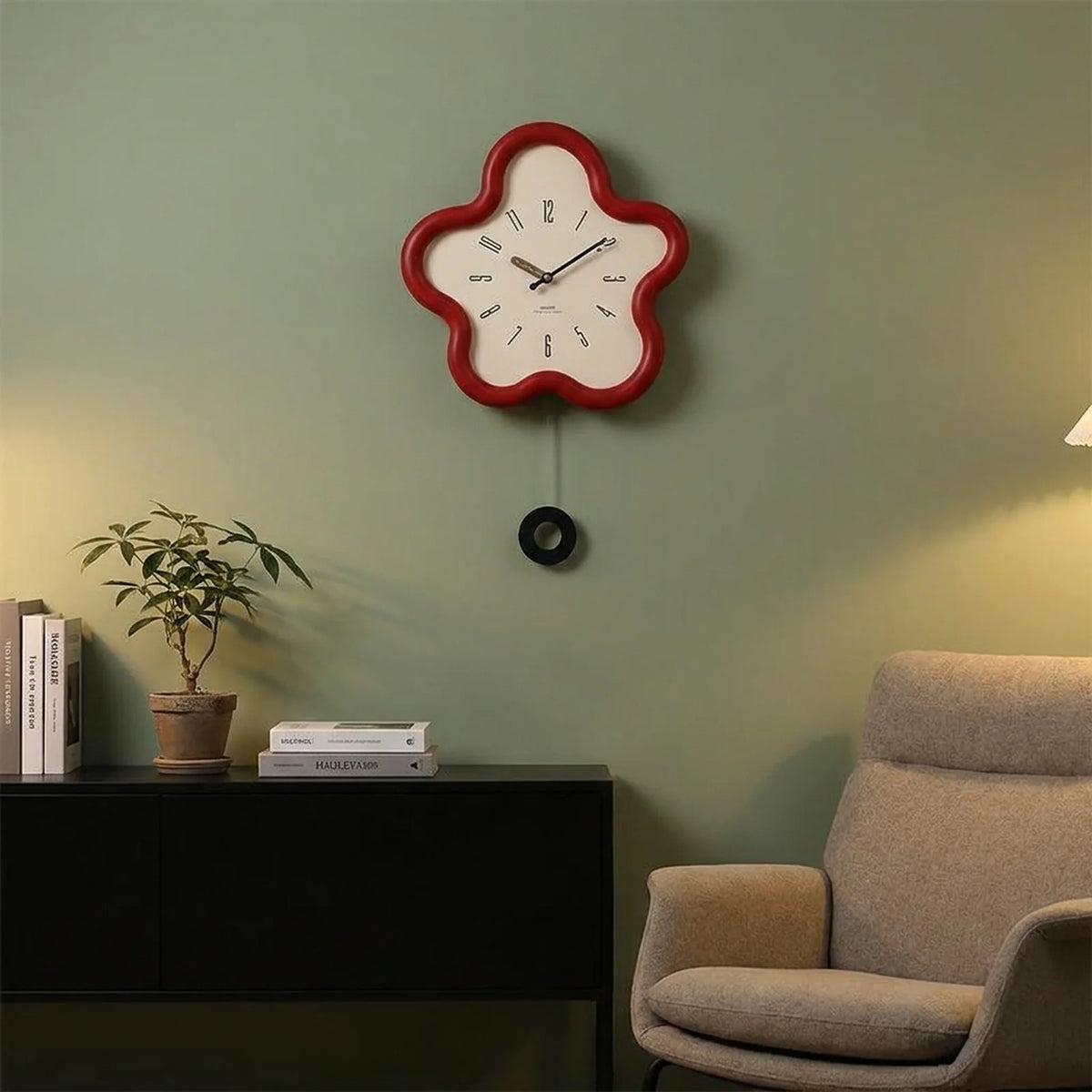Pendulum Wall Clock 3D Flower Design Silent Movement