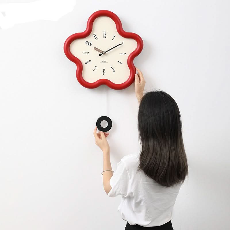 Pendulum Wall Clock 3D Flower Design Silent Movement