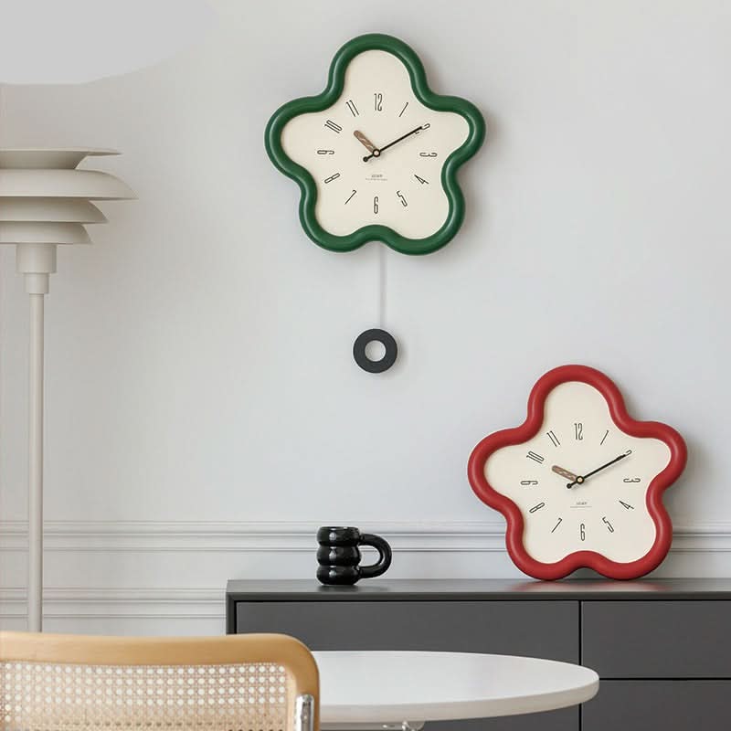 Pendulum Wall Clock 3D Flower Design Silent Movement