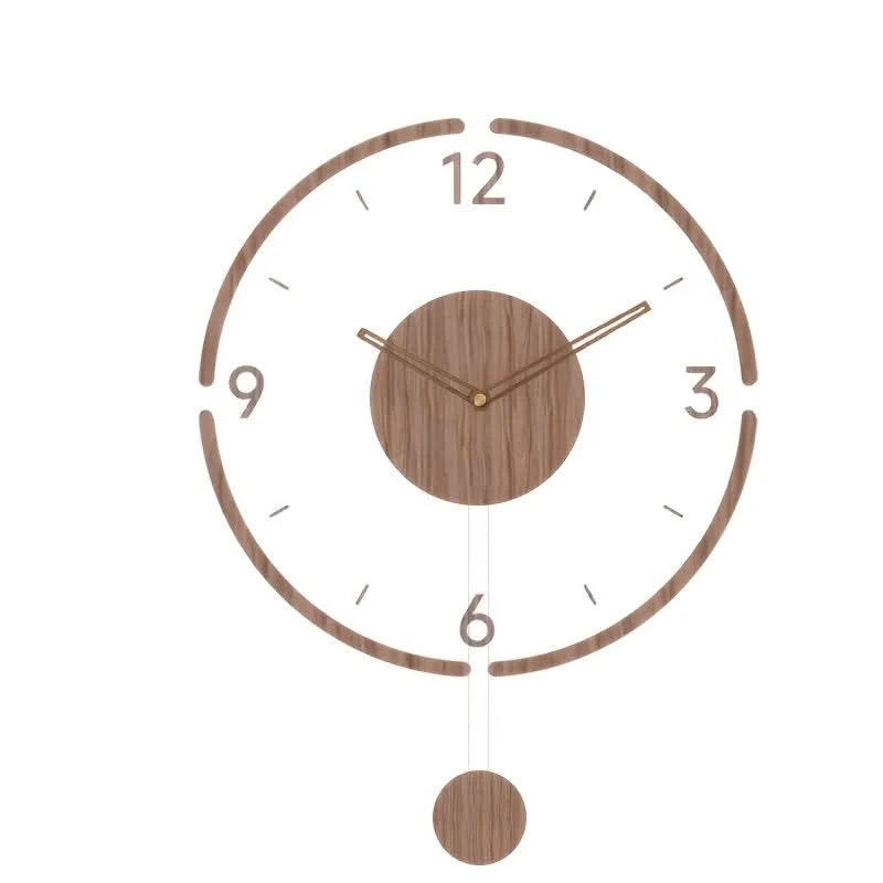 Pendulum Wall Clock Silent Non-Ticking Transparent Wooden Hands
