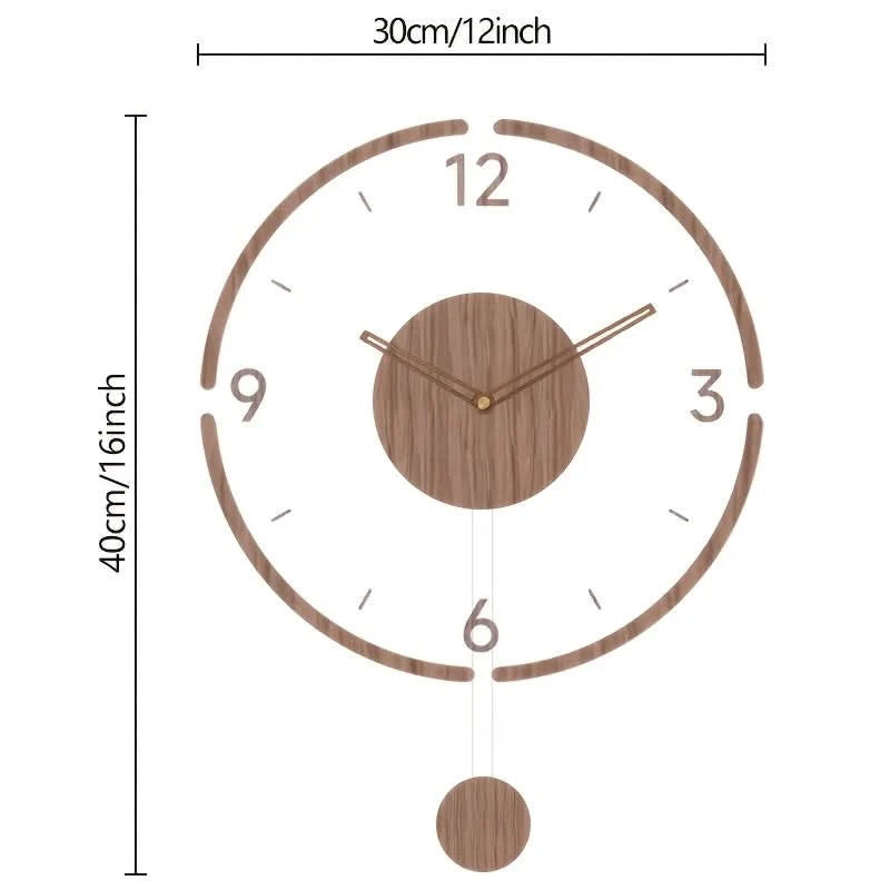 Pendulum Wall Clock Silent Non-Ticking Transparent Wooden Hands