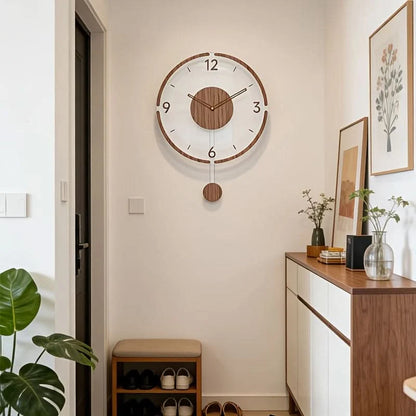 Pendulum Wall Clock Silent Non-Ticking Transparent Wooden Hands