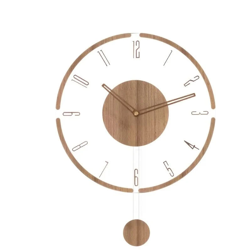 Pendulum Wall Clock Silent Non-Ticking Transparent Wooden Hands