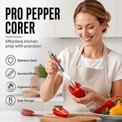 Pepper Corer Stainless Steel Double-Sided Serrated Head