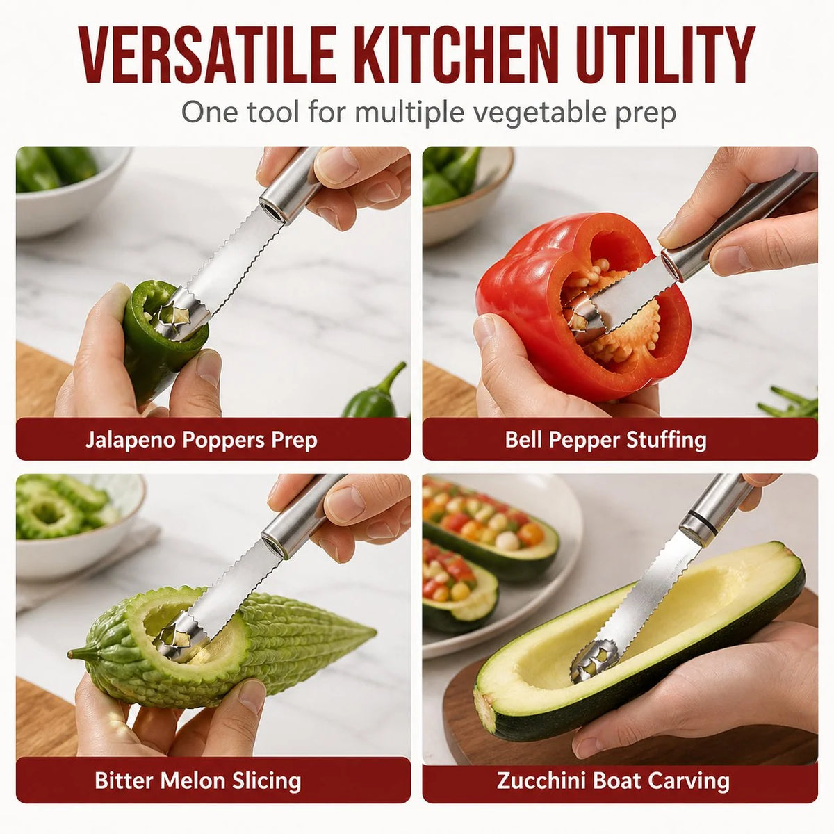 Pepper Corer Stainless Steel Double-Sided Serrated Head