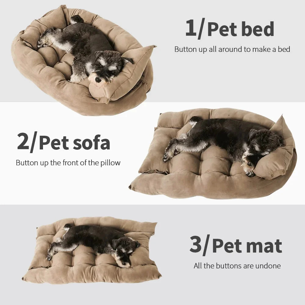 Pet Bed 3-in-1 Convertible Breathable Cotton & Machine Washable