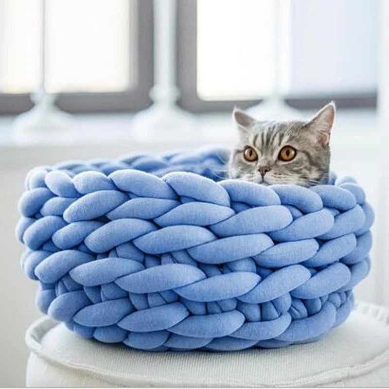 Pet Bed Knitted Wool Braided Sides Machine Washable
