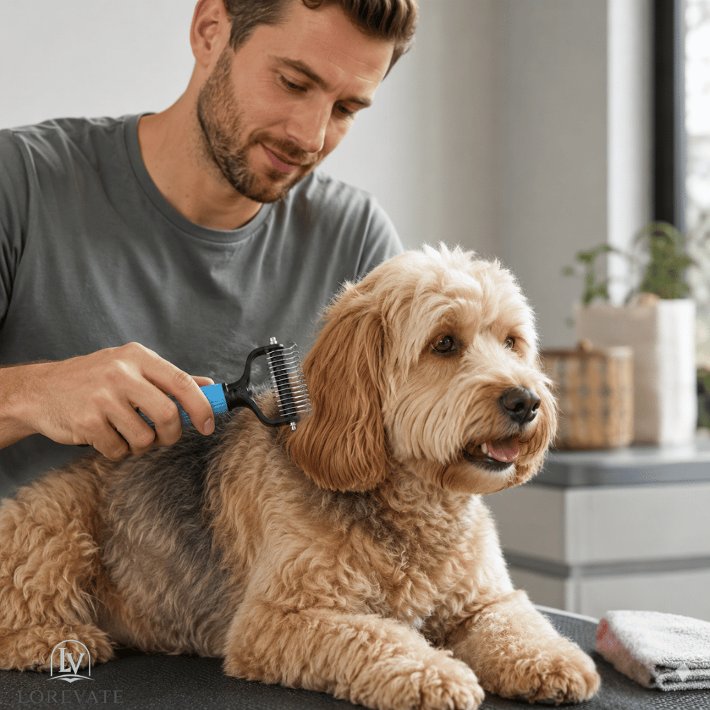 Pet Dematting Brush Double-Sided Safety Blades Non-Slip Handle