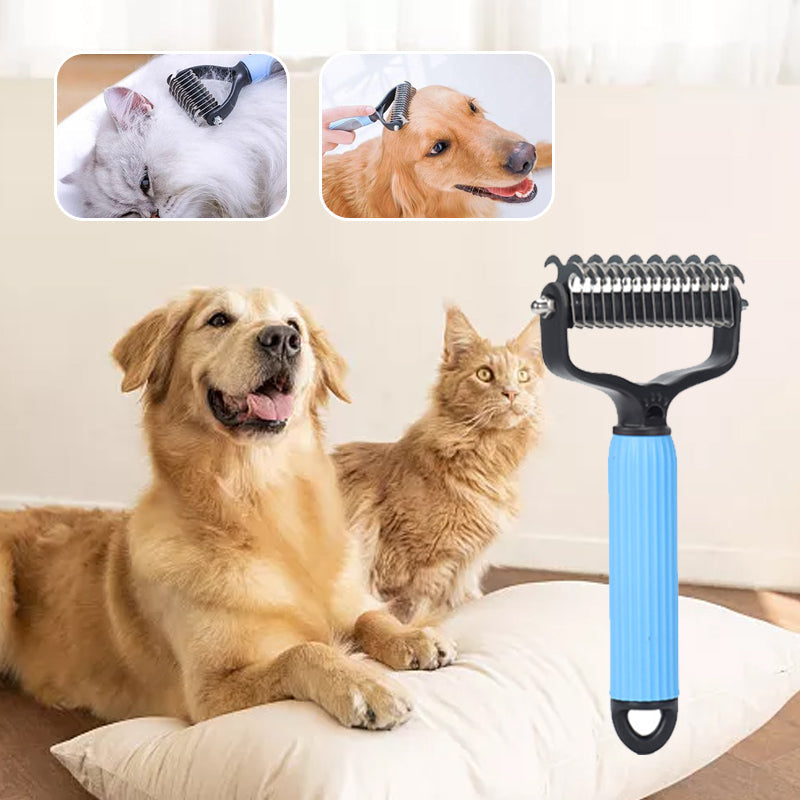 Pet Dematting Brush Double-Sided Safety Blades Non-Slip Handle