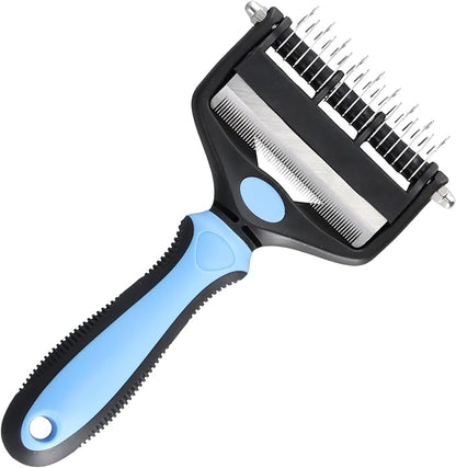 Pet Dematting Brush Double-Sided Steel Pins & Non-Slip Handle
