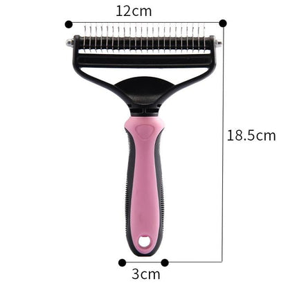 Pet Dematting Brush Double-Sided Steel Pins & Non-Slip Handle