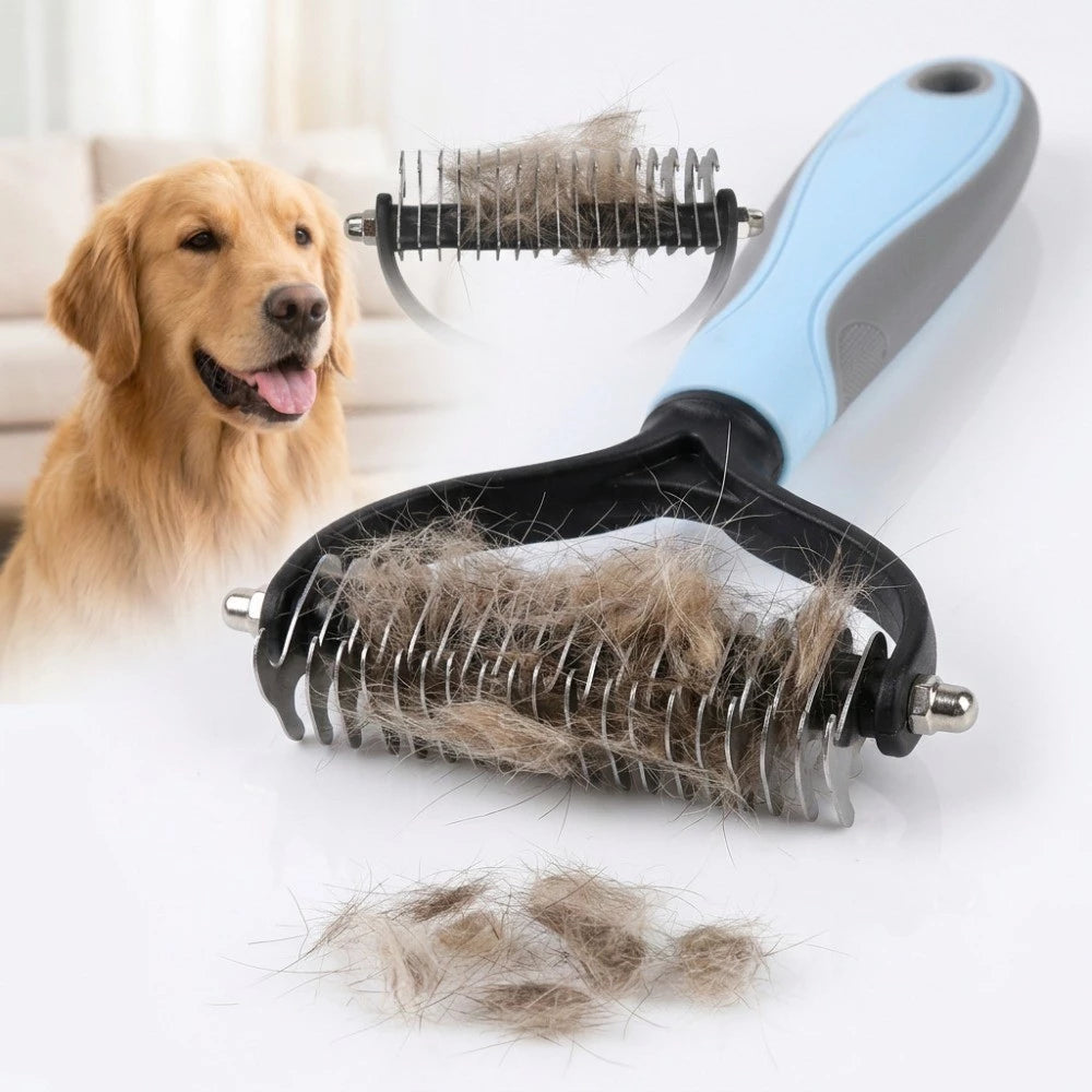 Pet Dematting Brush Double-Sided Steel Pins & Non-Slip Handle