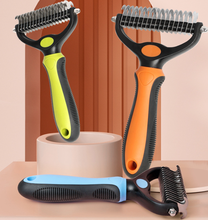 Pet Dematting Brush Double-Sided Steel Pins & Non-Slip Handle